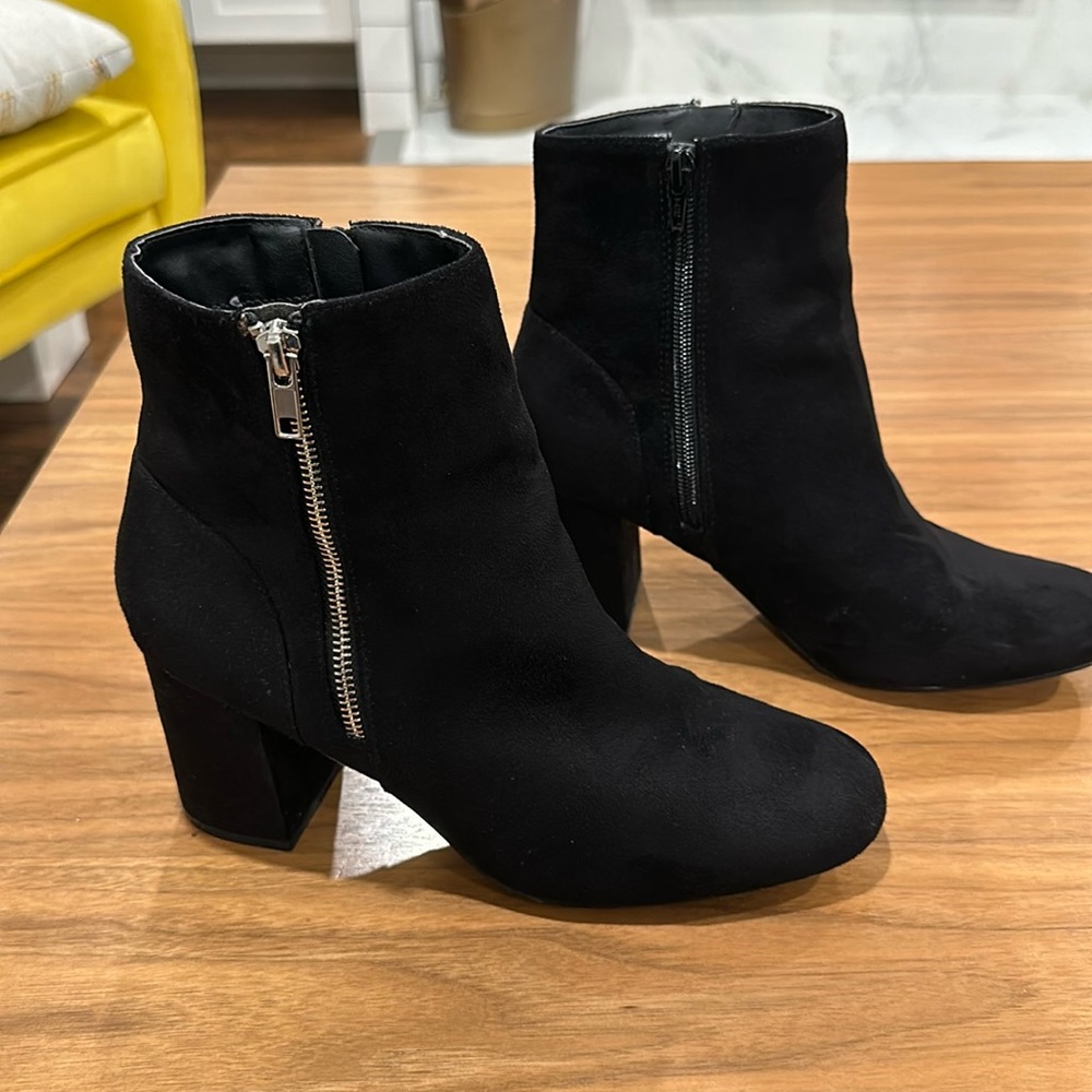 Faux suede ankle boots with zipper detail
